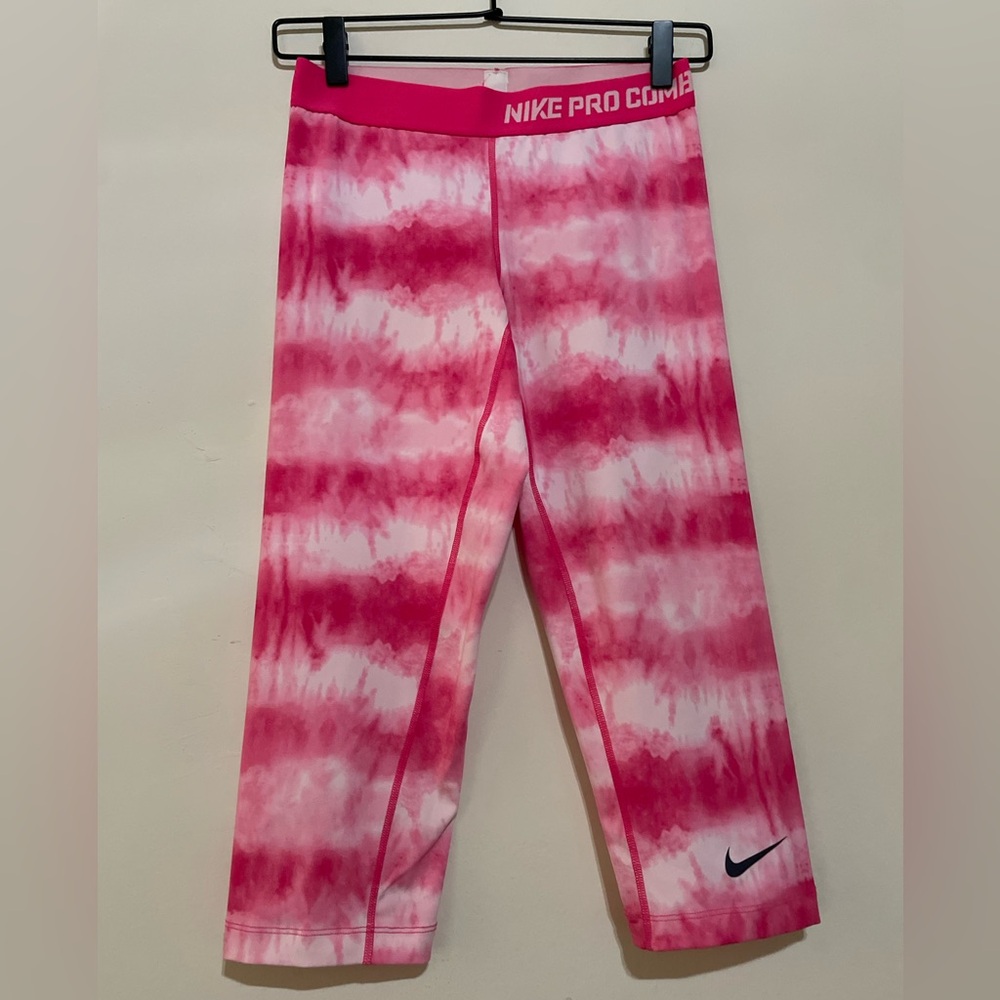 Nike Pink and White Tie-Dye Capris